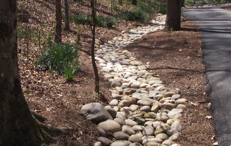 Dry creek bed along driveway